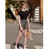 Arshiner Girls 2 Piece Outfit Summer Drop Shoulder Batwing Sleeve Tops and Paperbag Waist Shorts Set Cute Clothing Size 6-14(Black+leopard)