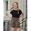 Arshiner Girls 2 Piece Outfit Summer Drop Shoulder Batwing Sleeve Tops and Paperbag Waist Shorts Set Cute Clothing Size 6-14(Black+leopard)