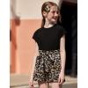 Arshiner Girls 2 Piece Outfit Summer Drop Shoulder Batwing Sleeve Tops and Paperbag Waist Shorts Set Cute Clothing Size 6-14(Black+leopard)
