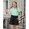 Arshiner Girls 2 Piece Outfit Summer Drop Shoulder Batwing Sleeve Tops and Paperbag Waist Shorts Set Cute Clothing Size 6-14(Green Black)