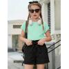 Arshiner Girls 2 Piece Outfit Summer Drop Shoulder Batwing Sleeve Tops and Paperbag Waist Shorts Set Cute Clothing Size 6-14(Green Black)