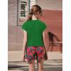 Arshiner Girls 2 Piece Outfit Summer Drop Shoulder Batwing Sleeve Tops and Paperbag Waist Shorts Set Cute Clothing Size 6-14(Green Leaf)