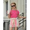Arshiner Girls 2 Piece Outfit Summer Drop Shoulder Batwing Sleeve Tops and Paperbag Waist Shorts Set Cute Clothing Size 6-14(Hot Pink+strips)