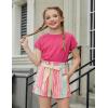 Arshiner Girls 2 Piece Outfit Summer Drop Shoulder Batwing Sleeve Tops and Paperbag Waist Shorts Set Cute Clothing Size 6-14(Hot Pink+strips)