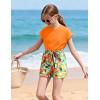 Arshiner Girls 2 Piece Outfit Summer Drop Shoulder Batwing Sleeve Tops and Paperbag Waist Shorts Set Cute Clothing Size 6-14(Orange Print)