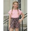 Arshiner Girls 2 Piece Outfit Summer Drop Shoulder Batwing Sleeve Tops and Paperbag Waist Shorts Set Cute Clothing Size 6-14(Pink Leopard)