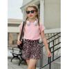 Arshiner Girls 2 Piece Outfit Summer Drop Shoulder Batwing Sleeve Tops and Paperbag Waist Shorts Set Cute Clothing Size 6-14(Pink Leopard)