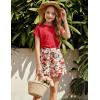 Arshiner Girls 2 Piece Outfit Summer Drop Shoulder Batwing Sleeve Tops and Paperbag Waist Shorts Set Cute Clothing Size 6-14(Red Flower)