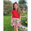 Arshiner Girls 2 Piece Outfit Summer Drop Shoulder Batwing Sleeve Tops and Paperbag Waist Shorts Set Cute Clothing Size 6-14(Red Flower)