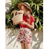 Arshiner Girls 2 Piece Outfit Summer Drop Shoulder Batwing Sleeve Tops and Paperbag Waist Shorts Set Cute Clothing Size 6-14(Red Flower)
