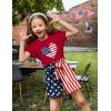 Arshiner Girls 2 Piece Outfit Summer Drop Shoulder Batwing Sleeve Tops and Paperbag Waist Shorts Set Cute Clothing Size 6-14(Red-4th of July)