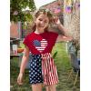 Arshiner Girls 2 Piece Outfit Summer Drop Shoulder Batwing Sleeve Tops and Paperbag Waist Shorts Set Cute Clothing Size 6-14(Red-4th of July)