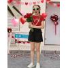 Arshiner Girls 2 Piece Outfit Summer Drop Shoulder Batwing Sleeve Tops and Paperbag Waist Shorts Set Cute Clothing Size 6-14(Red-heart)