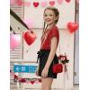 Arshiner Girls 2 Piece Outfit Summer Drop Shoulder Batwing Sleeve Tops and Paperbag Waist Shorts Set Cute Clothing Size 6-14(Red-heart)