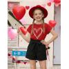 Arshiner Girls 2 Piece Outfit Summer Drop Shoulder Batwing Sleeve Tops and Paperbag Waist Shorts Set Cute Clothing Size 6-14(Red-heart)