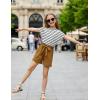 Arshiner Girls 2 Piece Outfit Summer Drop Shoulder Batwing Sleeve Tops and Paperbag Waist Shorts Set Cute Clothing Size 6-14(Strips+brown)