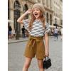 Arshiner Girls 2 Piece Outfit Summer Drop Shoulder Batwing Sleeve Tops and Paperbag Waist Shorts Set Cute Clothing Size 6-14(Strips+brown)