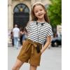 Arshiner Girls 2 Piece Outfit Summer Drop Shoulder Batwing Sleeve Tops and Paperbag Waist Shorts Set Cute Clothing Size 6-14(Strips+brown)