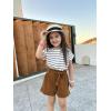 Arshiner Girls 2 Piece Outfit Summer Drop Shoulder Batwing Sleeve Tops and Paperbag Waist Shorts Set Cute Clothing Size 6-14(Strips+brown)