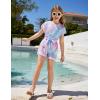 Arshiner Girls 2 Piece Outfit Summer Drop Shoulder Batwing Sleeve Tops and Paperbag Waist Shorts Set Cute Clothing Size 6-14(Tie-dye)