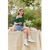 Arshiner Girls T Shirts Trendy Street Style One Shoulder Sleeve Casual Kids Blouse Soft Summer Tees Tops(Green)