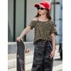 Arshiner Girls T Shirts Trendy Street Style One Shoulder Sleeve Casual Kids Blouse Soft Summer Tees Tops(Leopard Print)