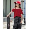 Arshiner Girls T Shirts Trendy Street Style One Shoulder Sleeve Casual Kids Blouse Soft Summer Tees Tops(Red)