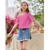 Arshiner Girls T Shirts Trendy Street Style One Shoulder Sleeve Casual Kids Blouse Soft Summer Tees Tops(Rose Red)