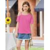 Arshiner Girls T Shirts Trendy Street Style One Shoulder Sleeve Casual Kids Blouse Soft Summer Tees Tops(Rose Red)