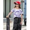 Arshiner Girls T Shirts Trendy Street Style One Shoulder Sleeve Casual Kids Blouse Soft Summer Tees Tops(Tie Dye Purple)