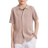 Arshiner Boys Button Down Shirt Short Sleeve Knit Fashion Casual Beach Shirts for Kids Size 4-11 Years(Khaki)