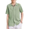 Arshiner Boys Button Down Shirt Short Sleeve Knit Fashion Casual Beach Shirts for Kids Size 4-11 Years(Lake Green)