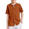 Arshiner Boys Button Down Shirt Short Sleeve Knit Fashion Casual Beach Shirts for Kids Size 4-11 Years(Light Brown)