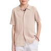Arshiner Boys Button Down Shirt Short Sleeve Knit Fashion Casual Beach Shirts for Kids Size 4-11 Years(Light Khaki)
