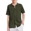 Arshiner Boys Button Down Shirt Short Sleeve Knit Fashion Casual Beach Shirts for Kids Size 4-11 Years(Military Green)