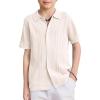 Arshiner Boys Button Down Shirt Short Sleeve Knit Fashion Casual Beach Shirts for Kids Size 4-11 Years(Milky White)