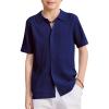 Arshiner Boys Button Down Shirt Short Sleeve Knit Fashion Casual Beach Shirts for Kids Size 4-11 Years(Navy Blue)