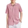 Arshiner Boys Button Down Shirt Short Sleeve Knit Fashion Casual Beach Shirts for Kids Size 4-11 Years(Pink)