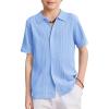 Arshiner Boys Button Down Shirt Short Sleeve Knit Fashion Casual Beach Shirts for Kids Size 4-11 Years(Sky Blue)