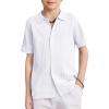 Arshiner Boys Button Down Shirt Short Sleeve Knit Fashion Casual Beach Shirts for Kids Size 4-11 Years(White)