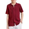 Arshiner Boys Button Down Shirt Short Sleeve Knit Fashion Casual Beach Shirts for Kids Size 4-11 Years(Wine Red)
