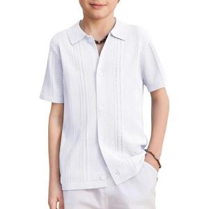 Arshiner Boys Button Down Shirt Short Sleeve Knit Fashion Casual Beach Shirts for Kids Size 4-11 Years(White)