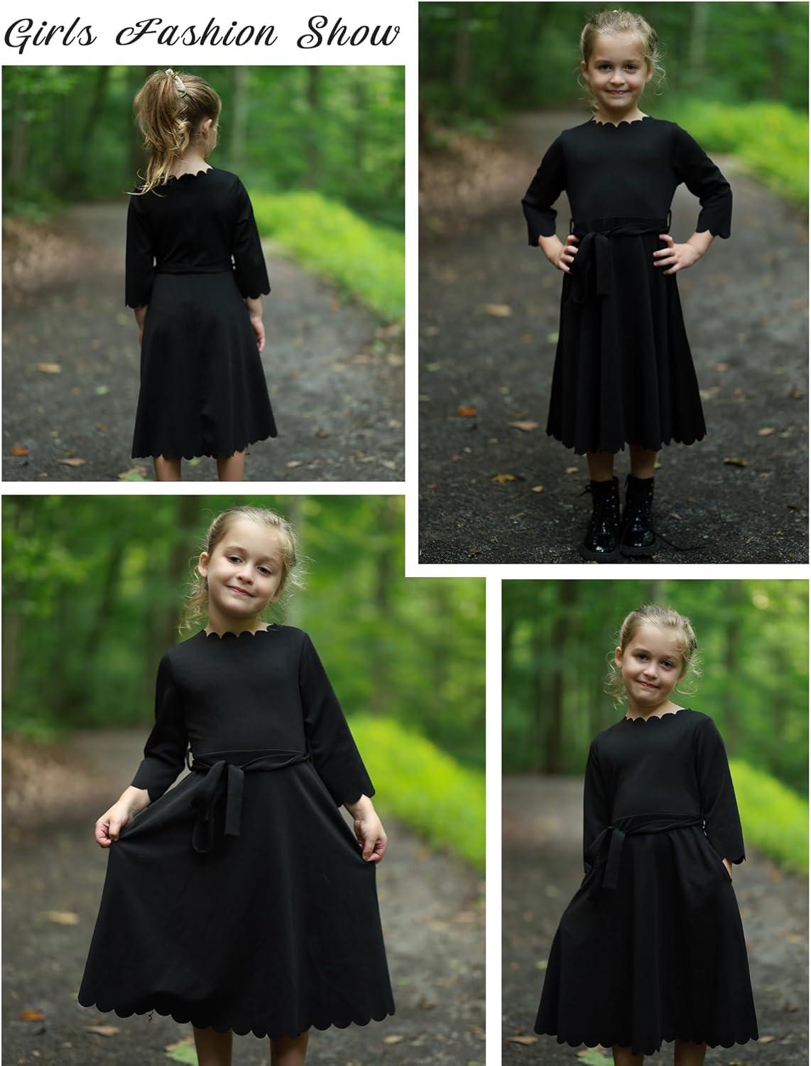 image:imageArshiner Girls Party Dress Scallop Trim Belted ALine Formal Midi Dresses with Pockets for 615YBlack