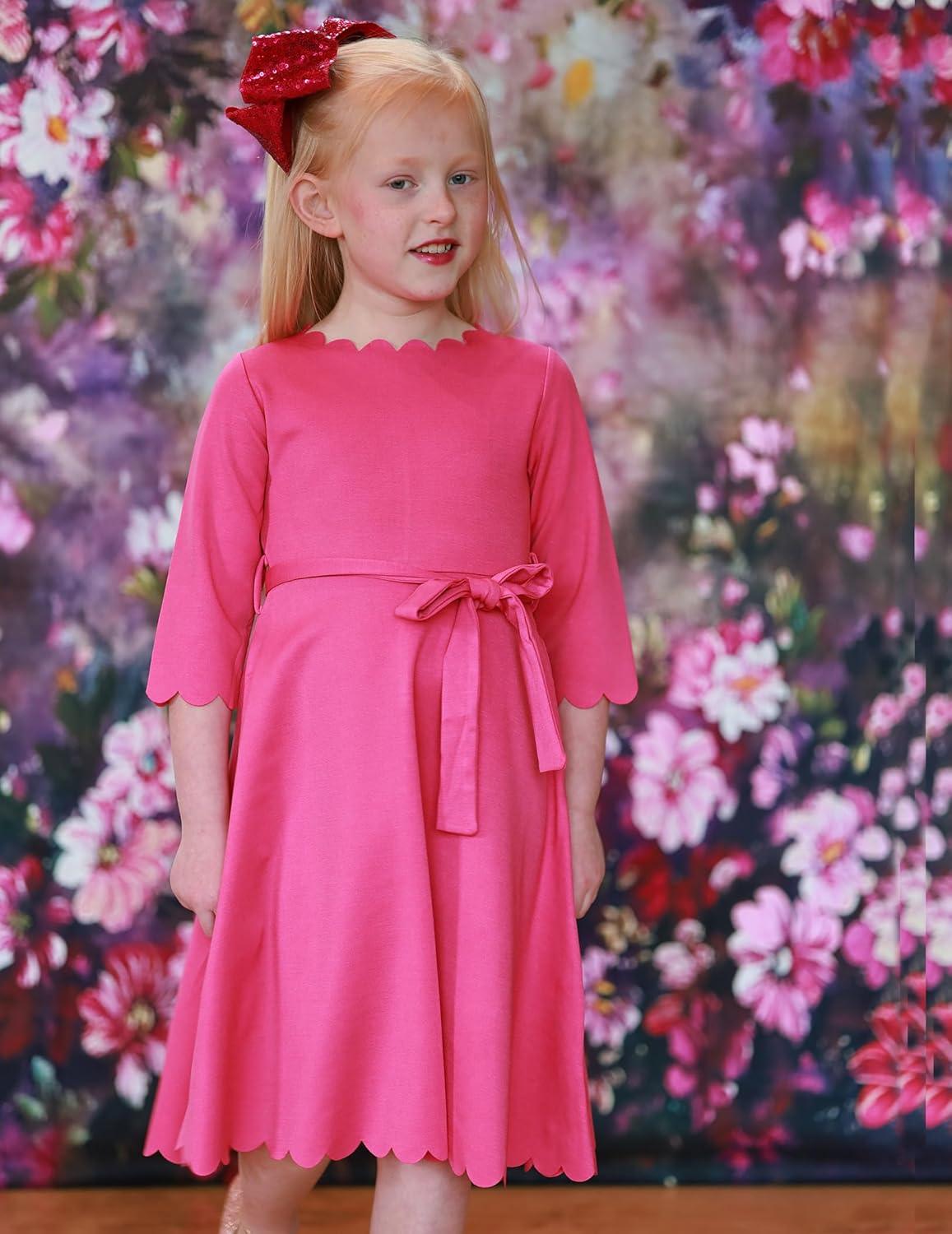 image:imageArshiner Girls Party Dress Scallop Trim Belted ALine Formal Midi Dresses with Pockets for 615YRose Red