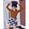 Arshiner 2 Packs Ribbed Knit Long Sleeve Shirts for Girls Soft Slim Fit Crewneck Casual Base Layer Tops Tees(Beige/Brown)