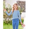 Arshiner 2 Packs Ribbed Knit Long Sleeve Shirts for Girls Soft Slim Fit Crewneck Casual Base Layer Tops Tees(White/Light Blue)