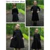 Arshiner Girls Party Dress Scallop Trim Belted A-Line Formal Midi Dresses with Pockets for 6-15Y(Black)