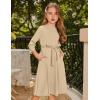 Arshiner Girls Party Dress Scallop Trim Belted A-Line Formal Midi Dresses with Pockets for 6-15Y(Light Brown)