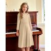 Arshiner Girls Party Dress Scallop Trim Belted A-Line Formal Midi Dresses with Pockets for 6-15Y(Light Brown)