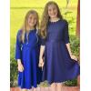 Arshiner Girls Party Dress Scallop Trim Belted A-Line Formal Midi Dresses with Pockets for 6-15Y(Navy Blue)